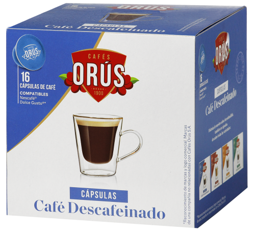 Cápsulas compatibles con máquinas NESCAFÉ® Dolce Gusto® - Cafés Orús ( Descafeinado) - Comprar café online - Tienda online de Cafés Orús 